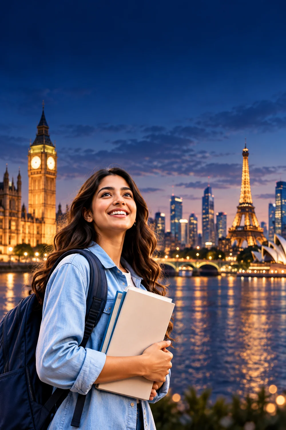 Illustrative student preparing for a global education journey